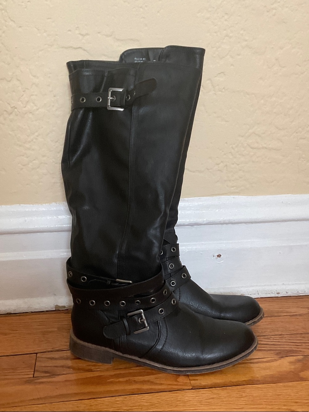 Women's Black Over-the-Knee Buckle Riding Boots